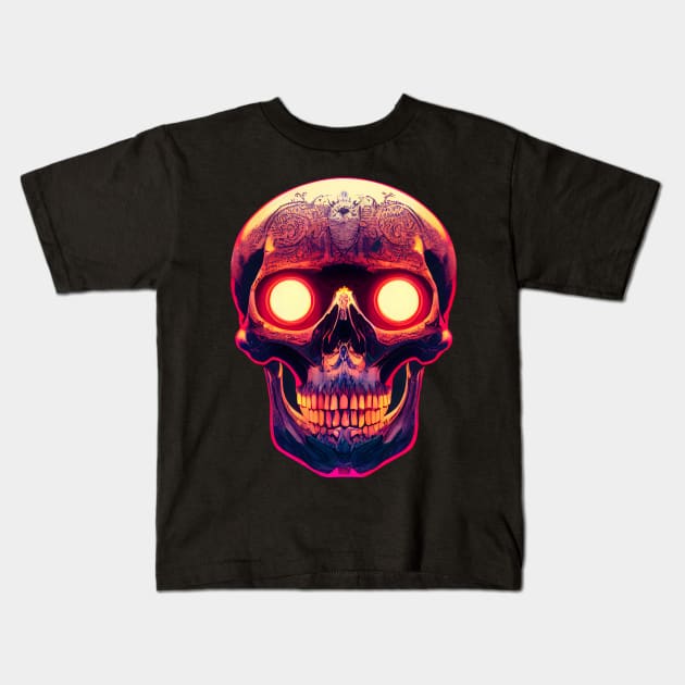 Pumpkin Skull Halloween Kids T-Shirt by MZeeDesigns